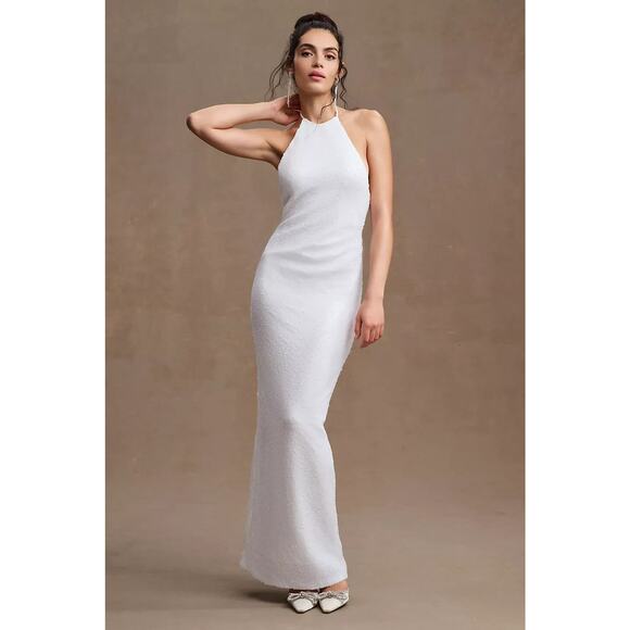 NWT Ronny Kobo Halo High-Neck Sequined Maxi Dress Gown Size 10 White #ND451 - Picture 1 of 12